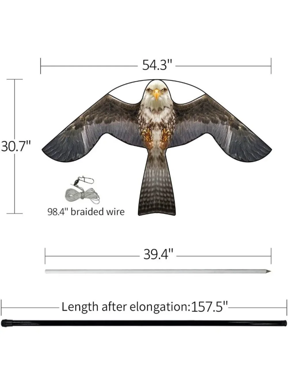Bird Scarer Hawk Flying Kite with 13ft Telescopic Pole - Outdoor Garden Decor